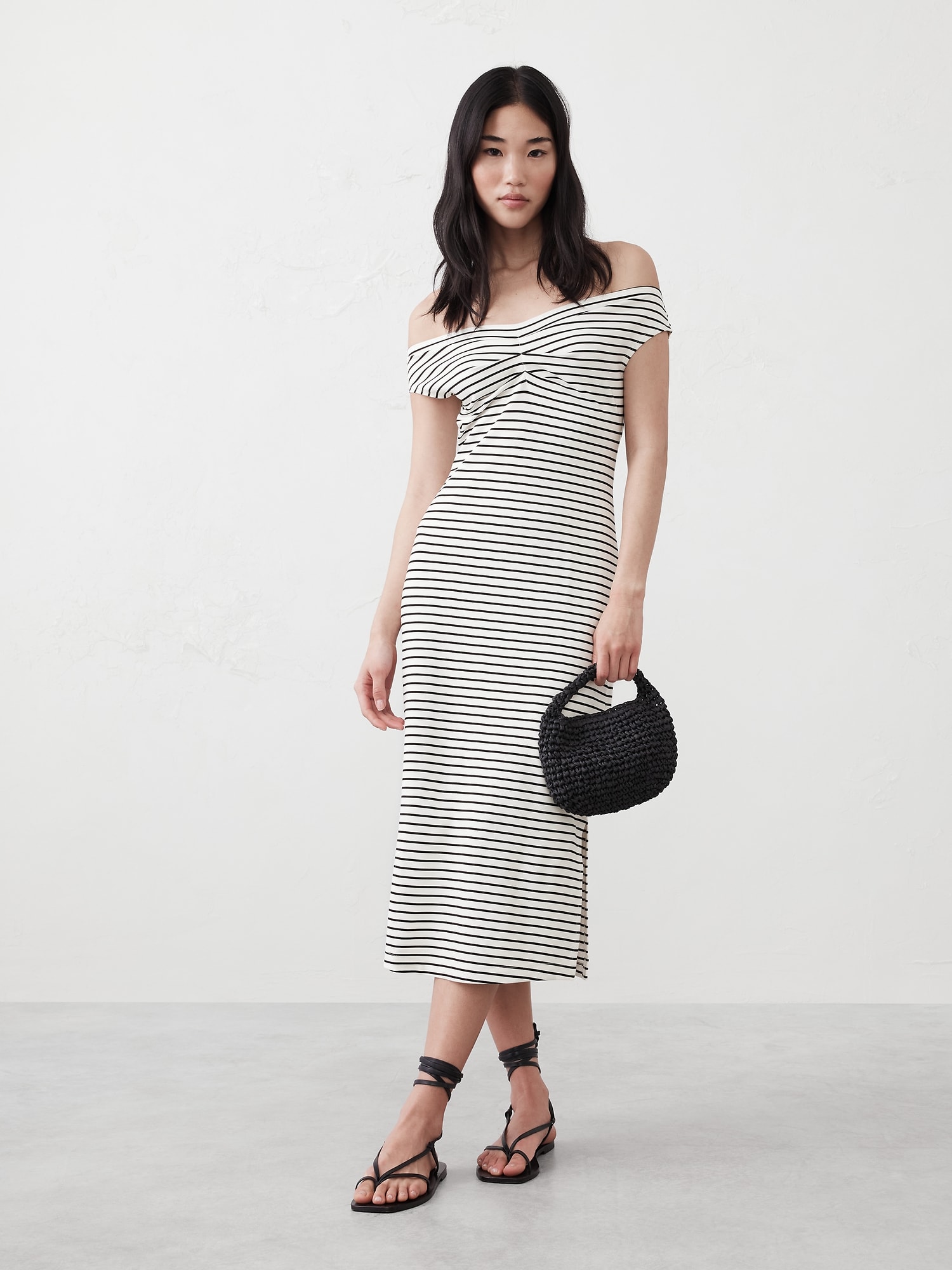 Off-Shoulder Knit Midi Dress