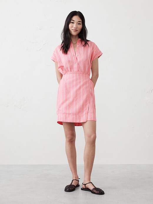 Linen-Blend Wrap Mini Shirtdress