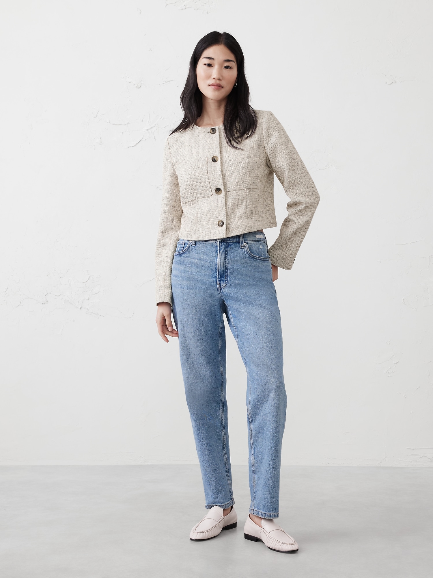 Collarless Cropped Jacket