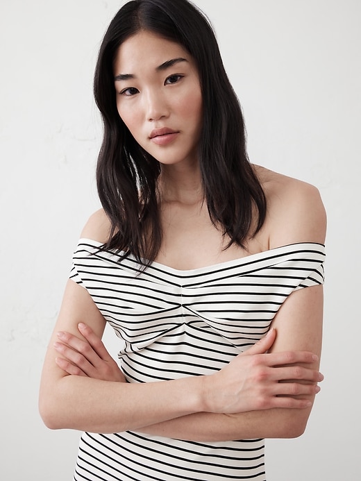 Off-Shoulder Knit Midi Dress