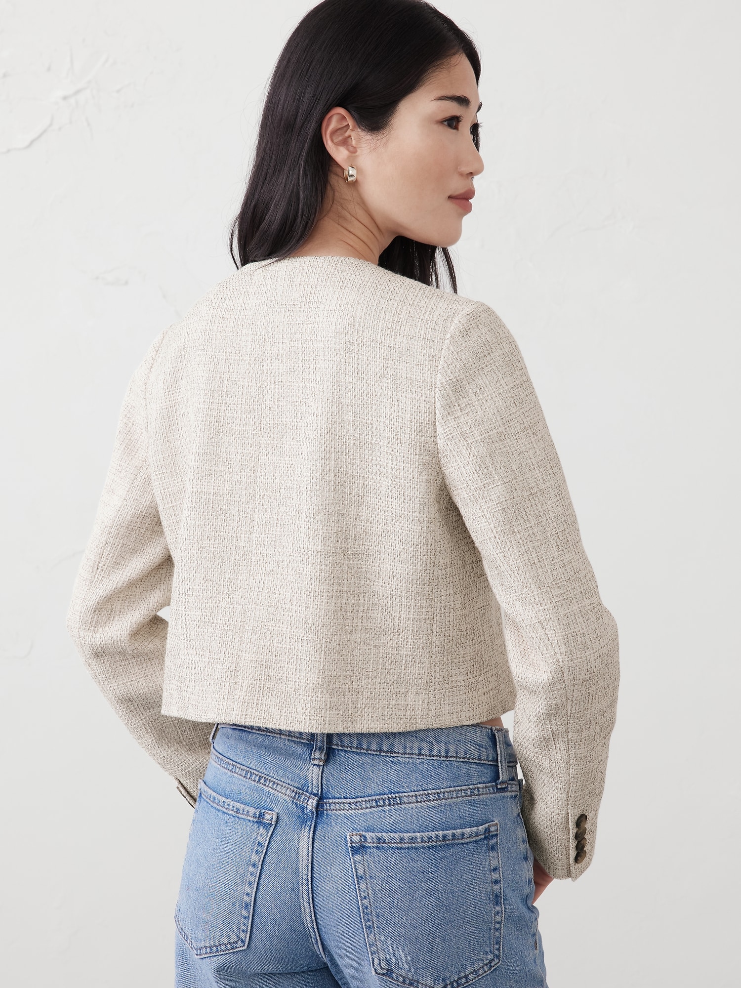 Collarless Cropped Jacket
