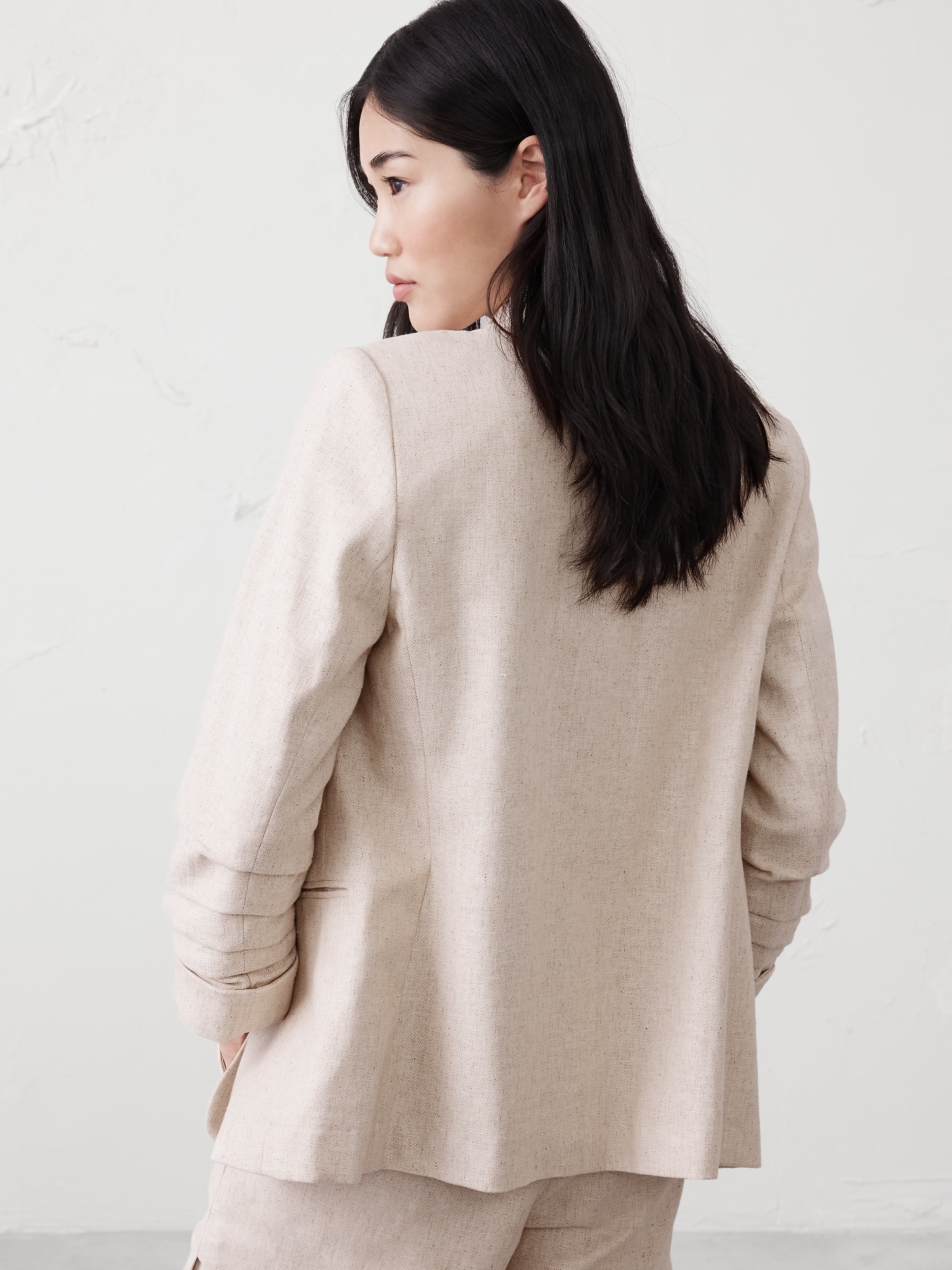 Linen-Blend Herringbone Hayden Blazer