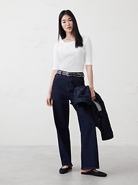 Ribbed Elbow-Sleeve T-Shirt | Banana Republic Factory