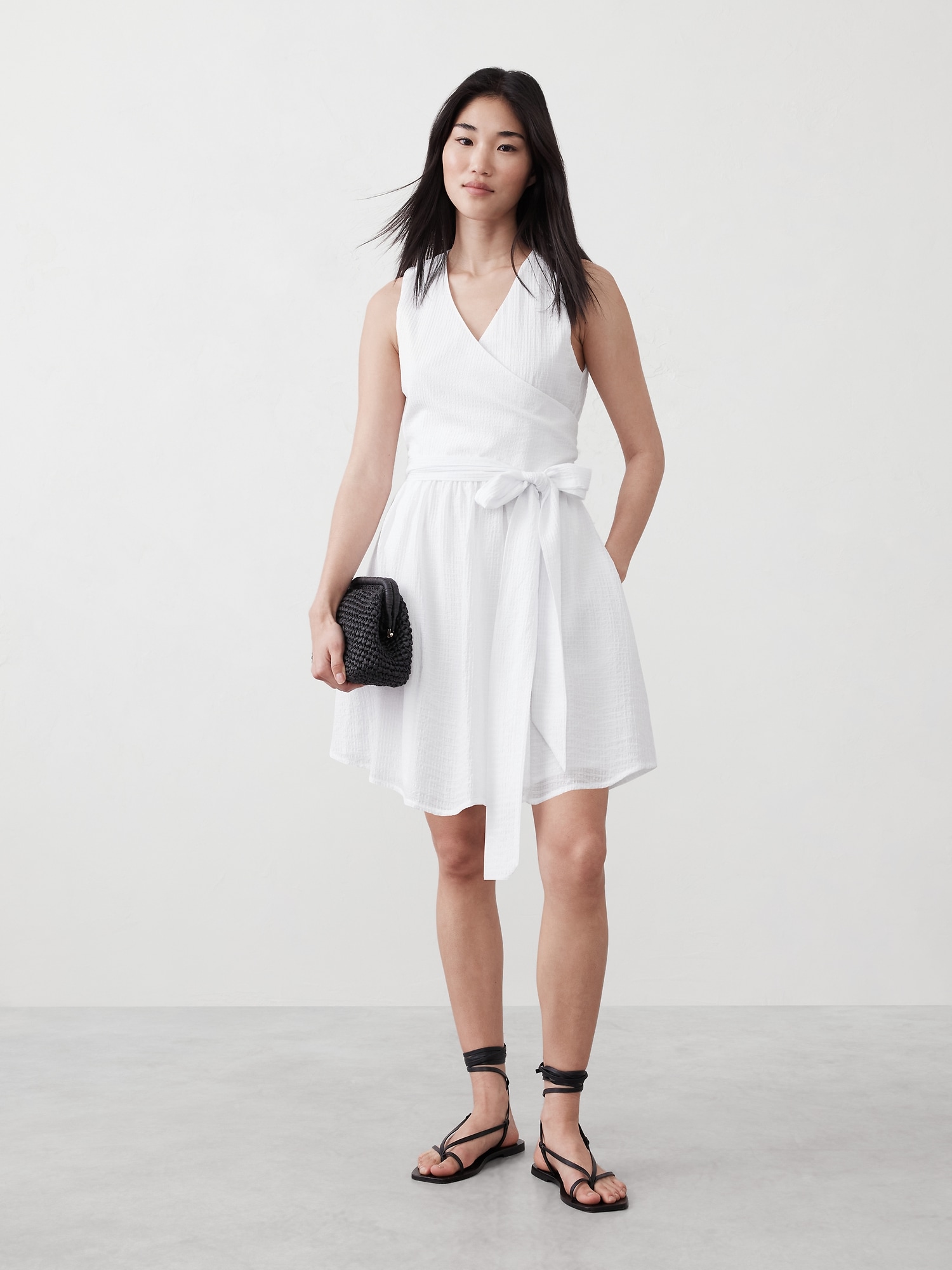 Textured Wrap-Waist Mini Dress