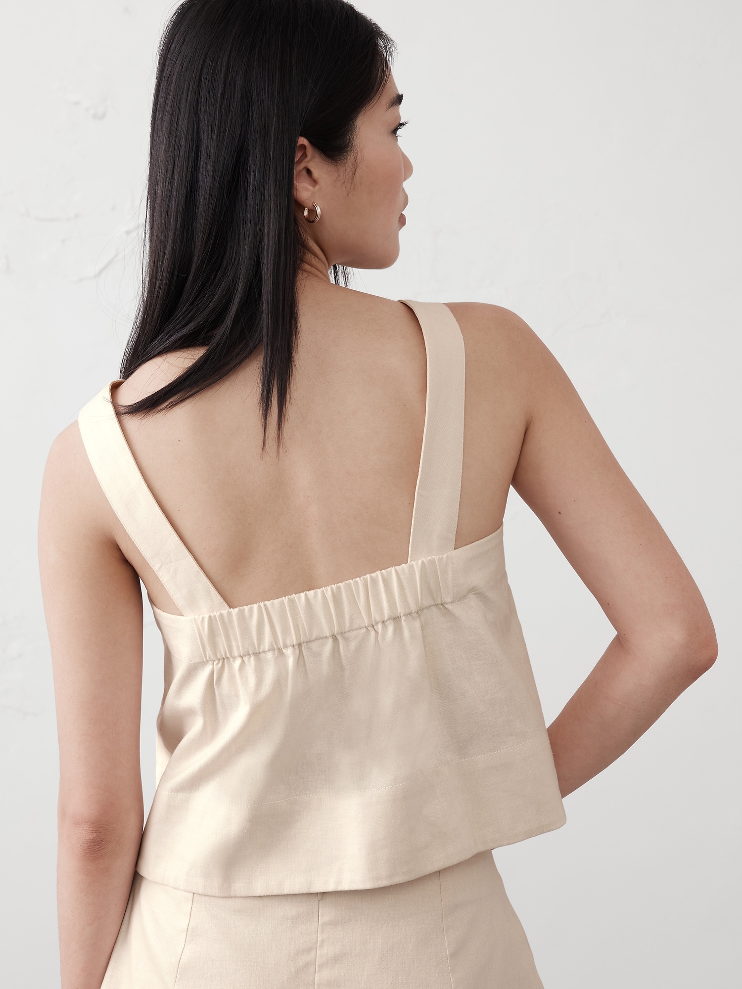 Linen-Blend Boxy Topstitch Tank