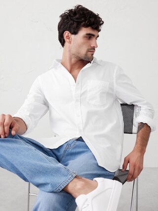 Camicia Banana Republic Uomo Slim Tech-stretch, Manica Lunga, Righe Blu, Taglia XL - Nuova Con Etichetta
