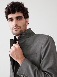 Tailored-Fit Luxe Crosshatch Light Gray Suit Jacket