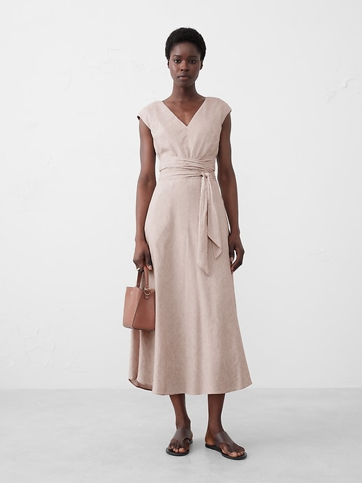 Linen-Blend Wrap Midi Dress