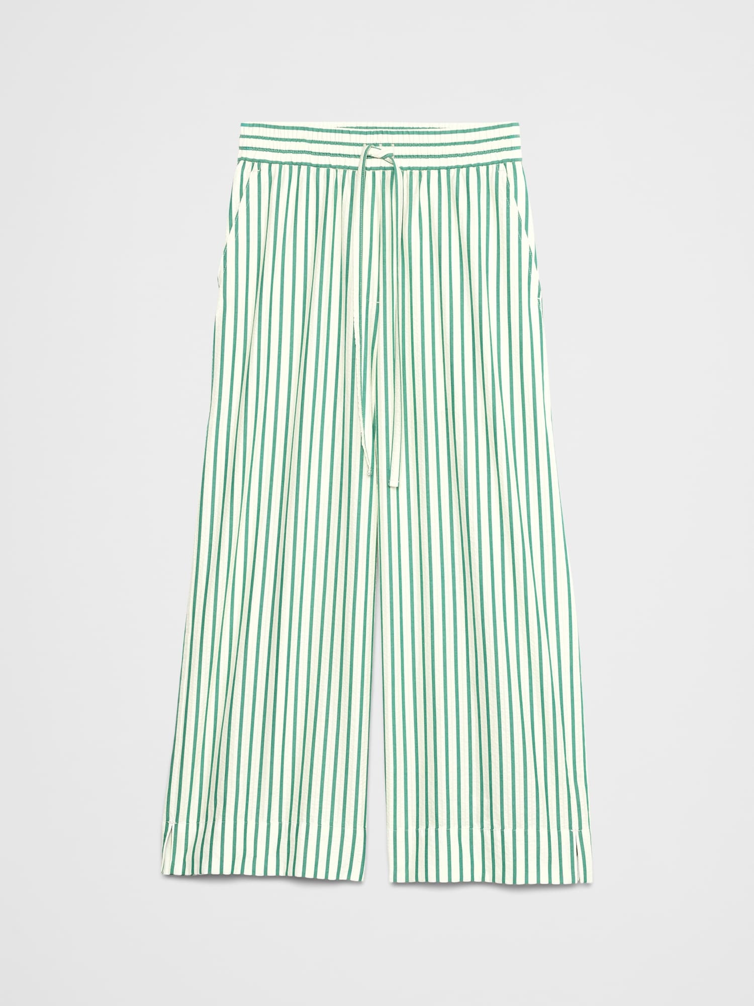 Wide-Leg High-Rise Seersucker Cropped Pull-On Pant