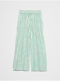 Wide-Leg High-Rise Seersucker Cropped Pull-On Pant