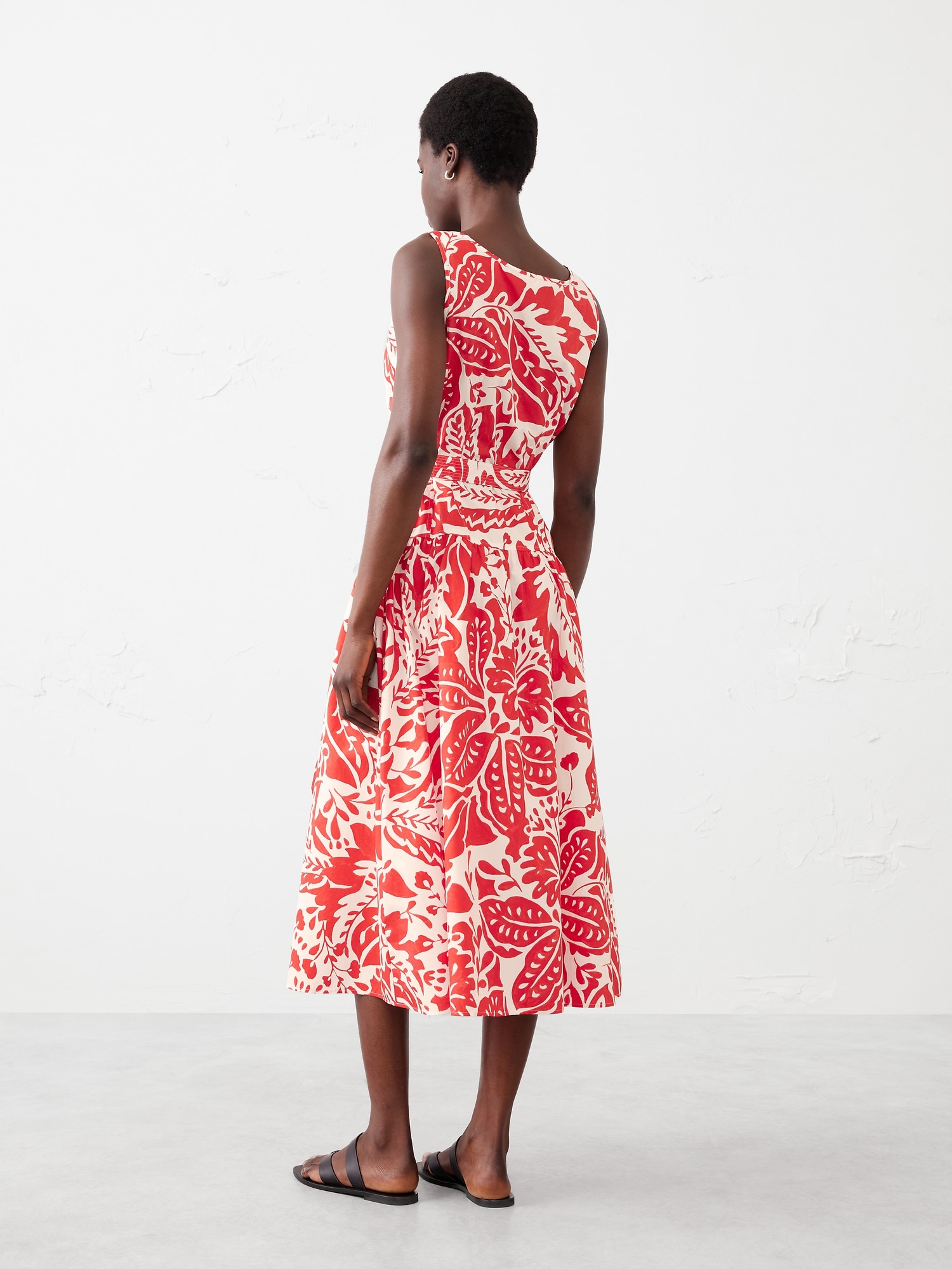 Poplin Corset Waist Midi Dress