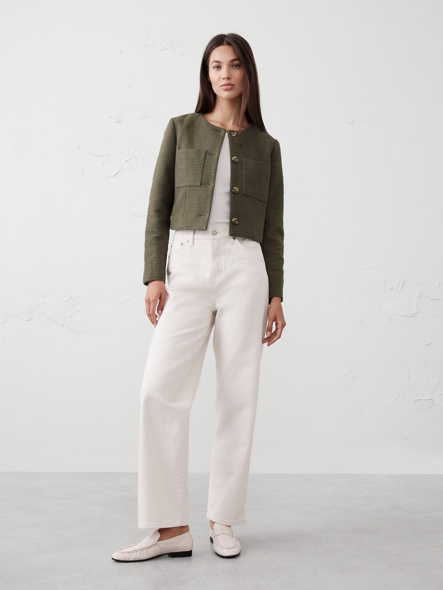 Collarless Cropped Jacket