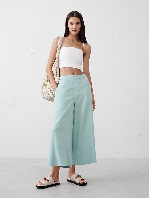 Wide-Leg Linen-Blend Cropped Pull-On Pant | Banana Republic Factory