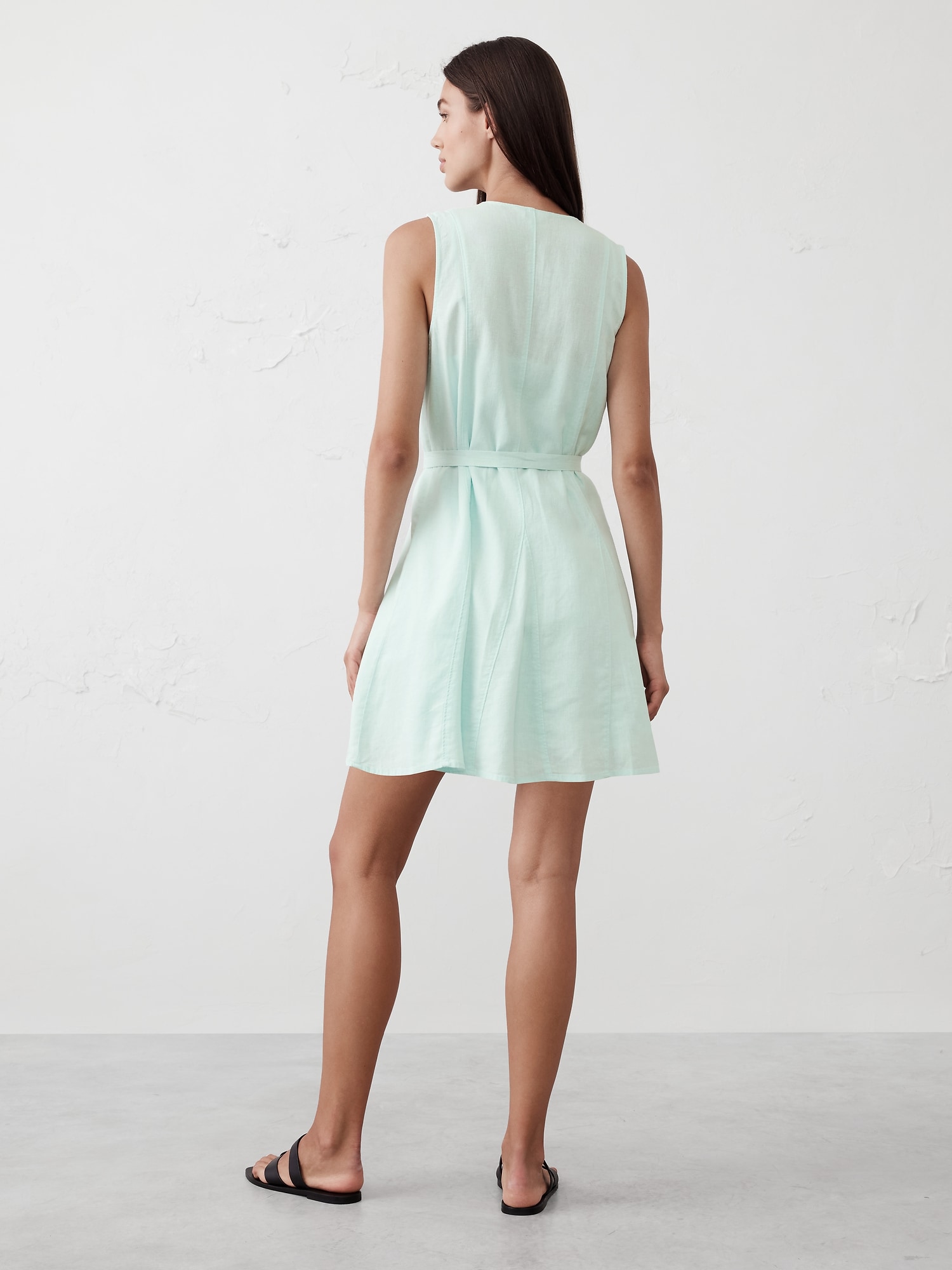 Linen-Blend Godet Mini Dress