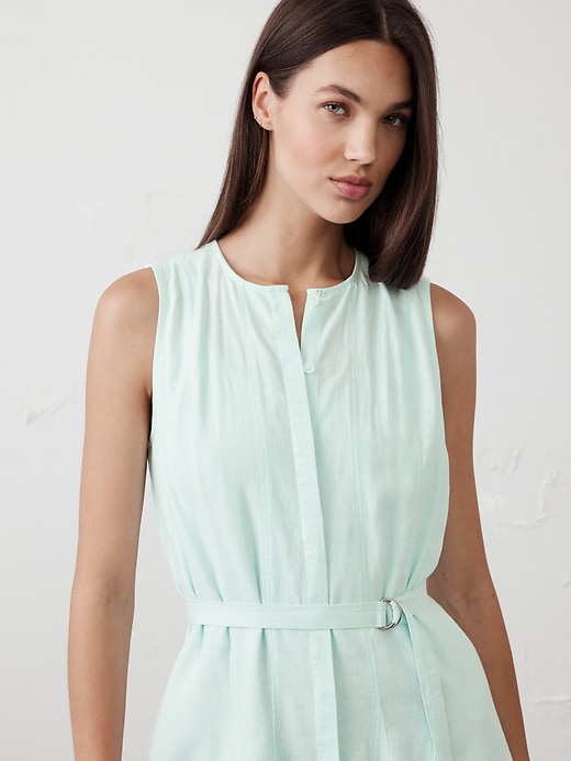Linen-Blend Godet Mini Dress