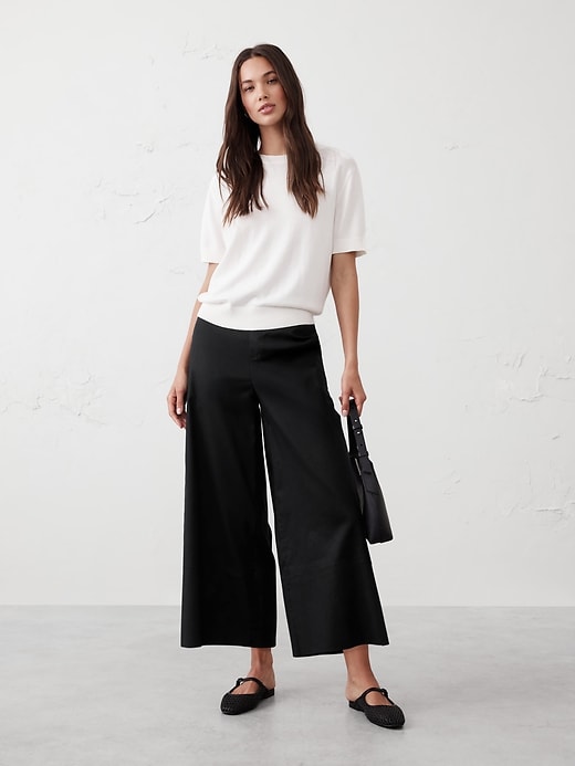 Wide-Leg Linen-Blend Cropped Pull-On Pant | Banana Republic