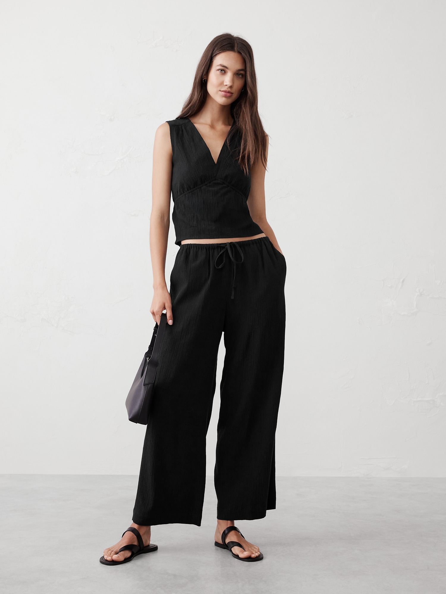 Wide-Leg Crinkle Pull-On Pant
