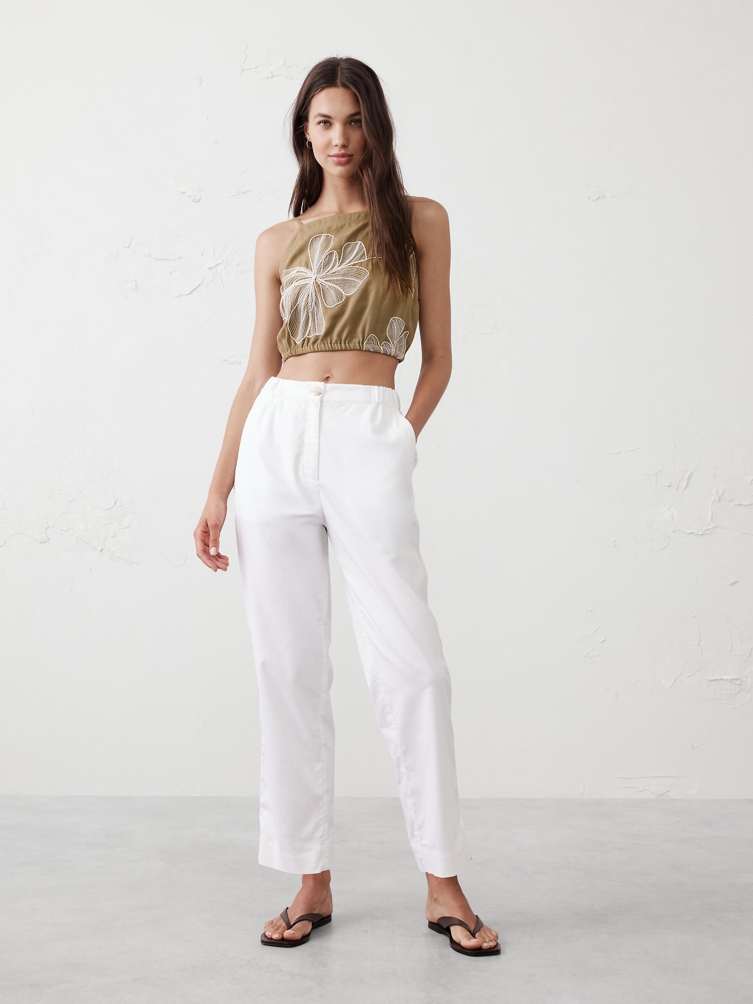Embroidered Bubble-Hem Top
