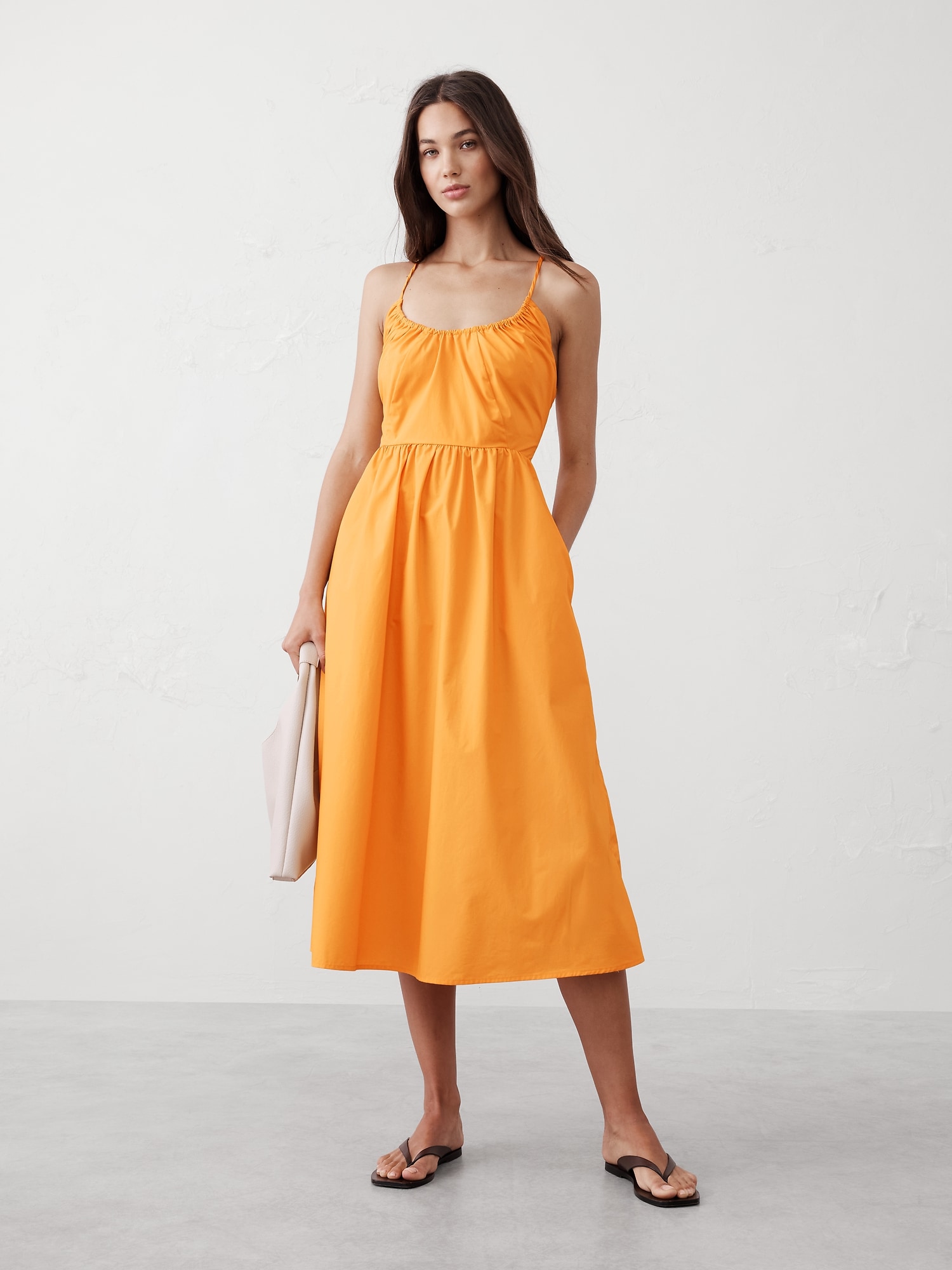 Poplin Halter Midi Dress - Orange