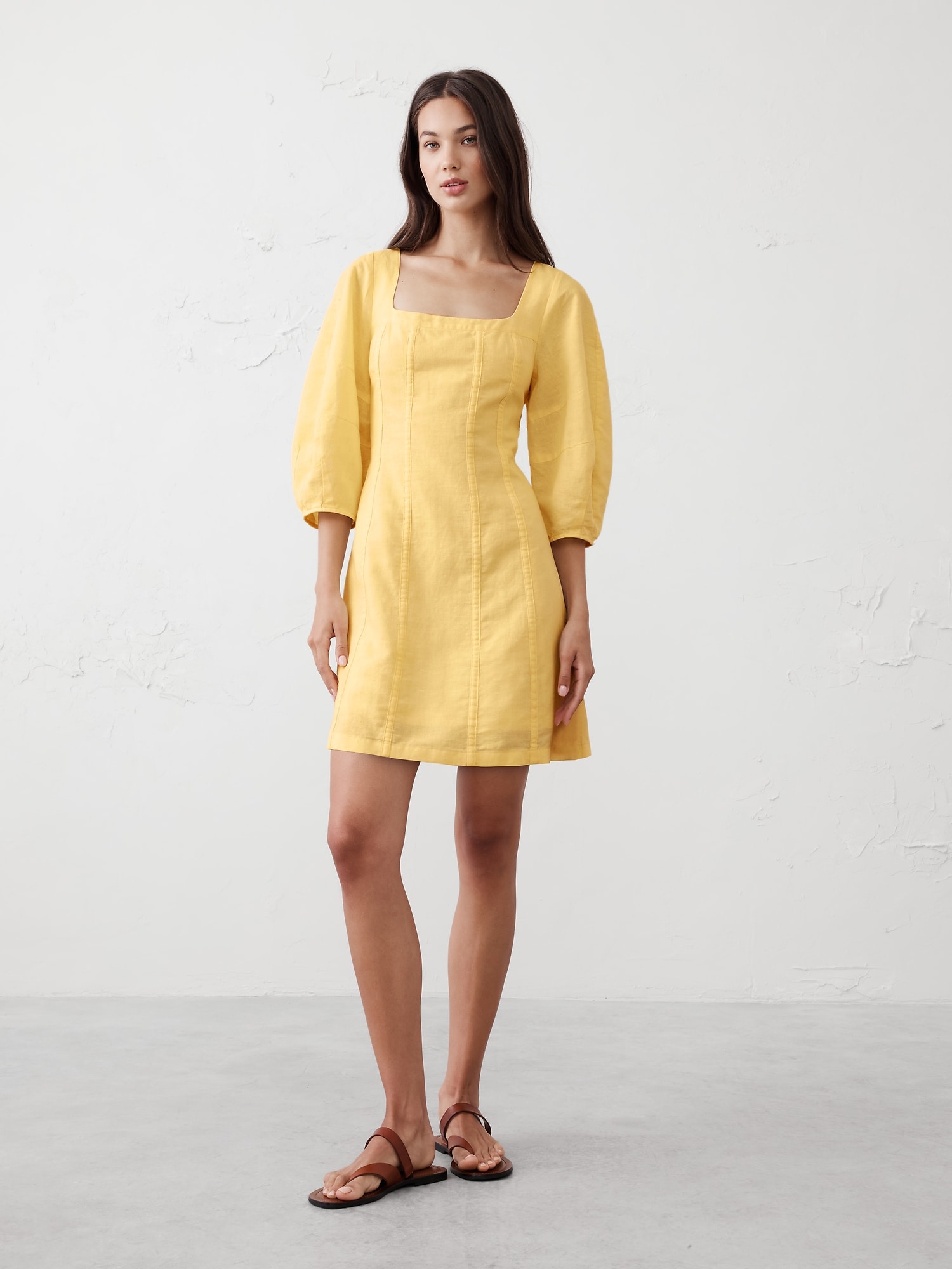 Seamed Ballet-Neck Mini Dress
