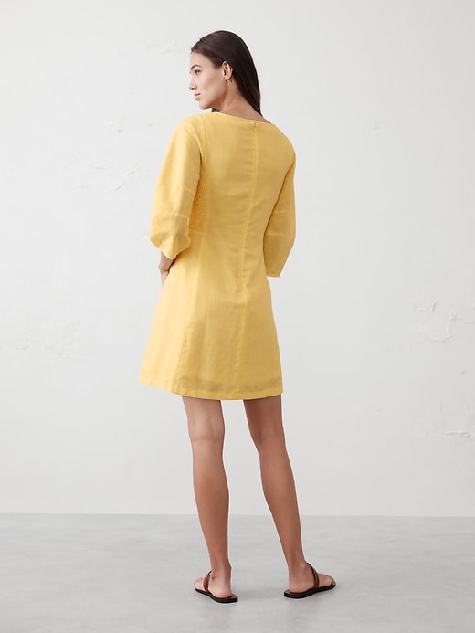 Linen-Blend Seamed Mini Dress