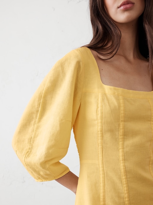 Linen-Blend Seamed Mini Dress