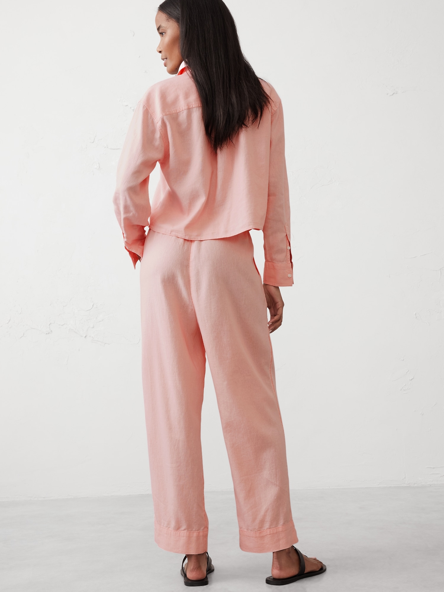 Straight Linen-Blend Pull-On Pant