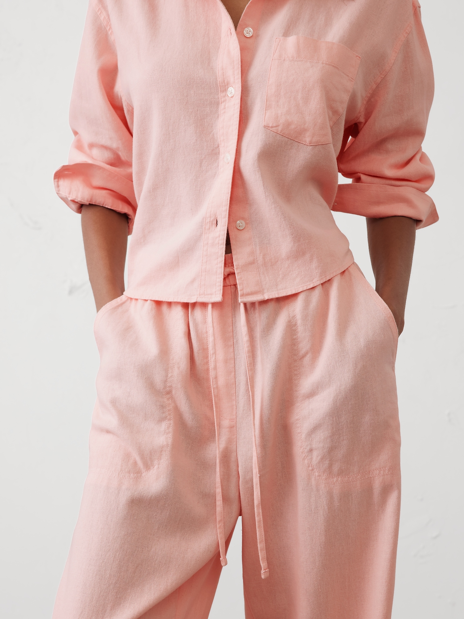 Straight Linen-Blend Pull-On Pant