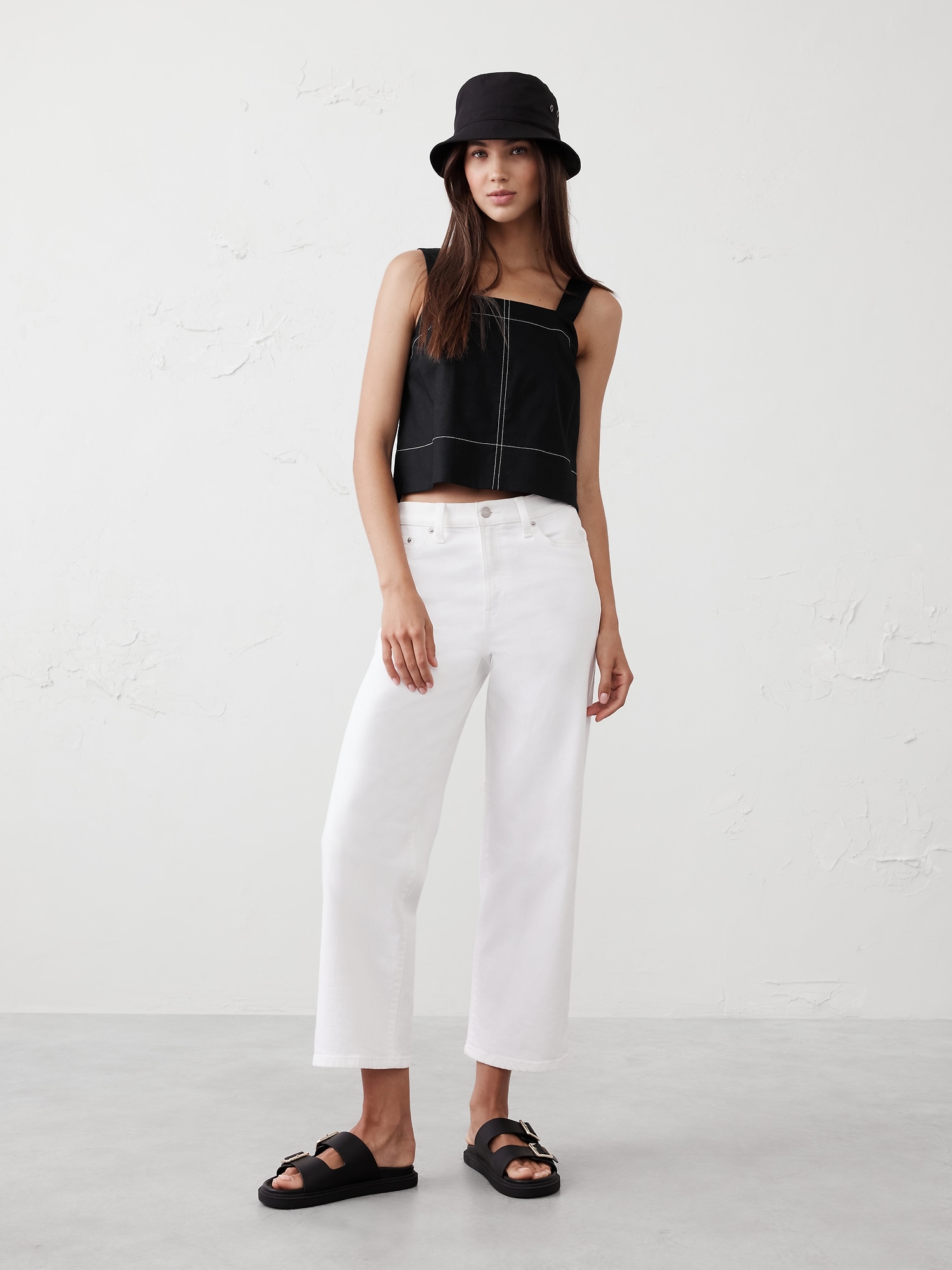 Linen-Blend Boxy Topstitch Tank