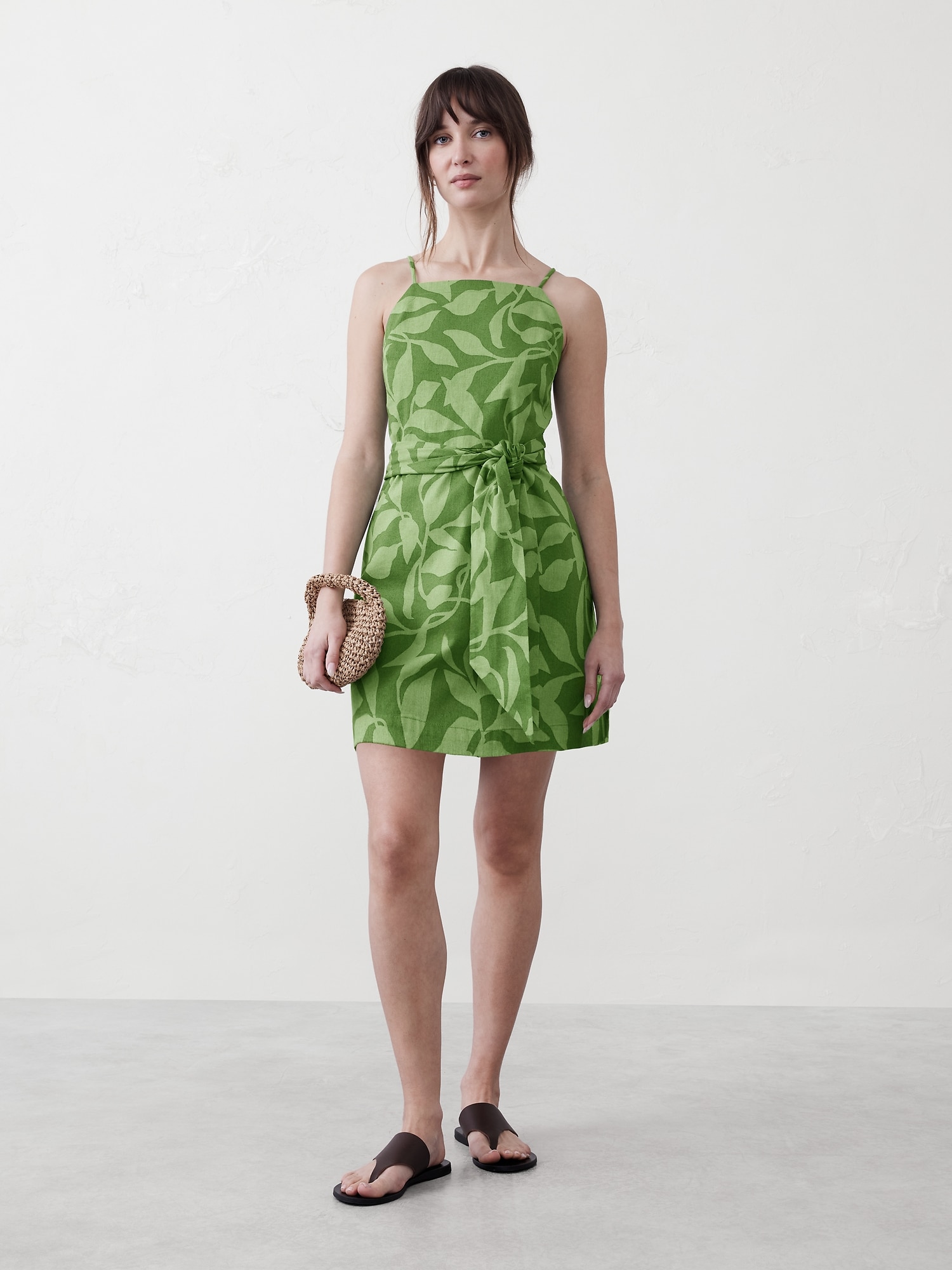 Linen-Blend Open-Back Mini Dress