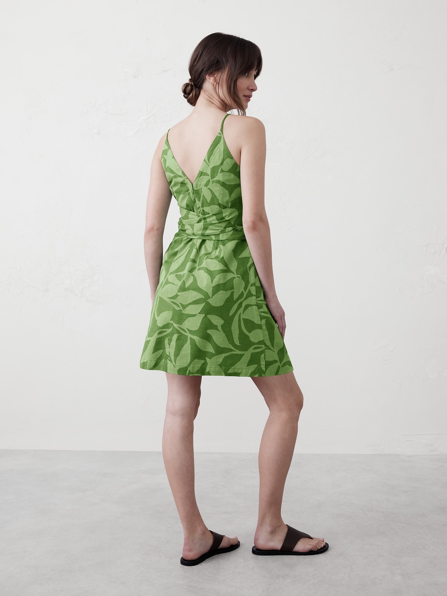 Linen-Blend Open-Back Mini Dress