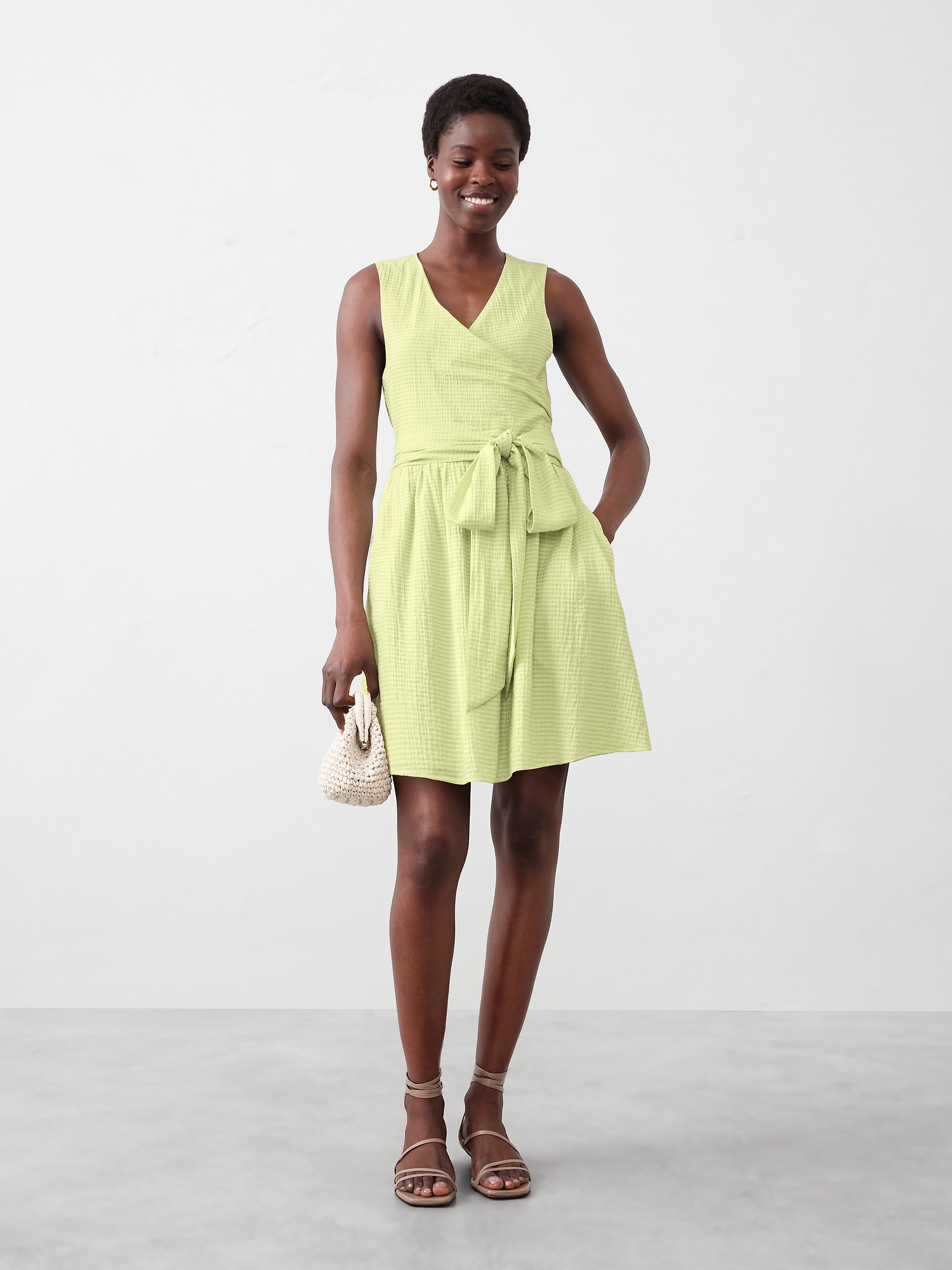 Textured Wrap-Waist Mini Dress