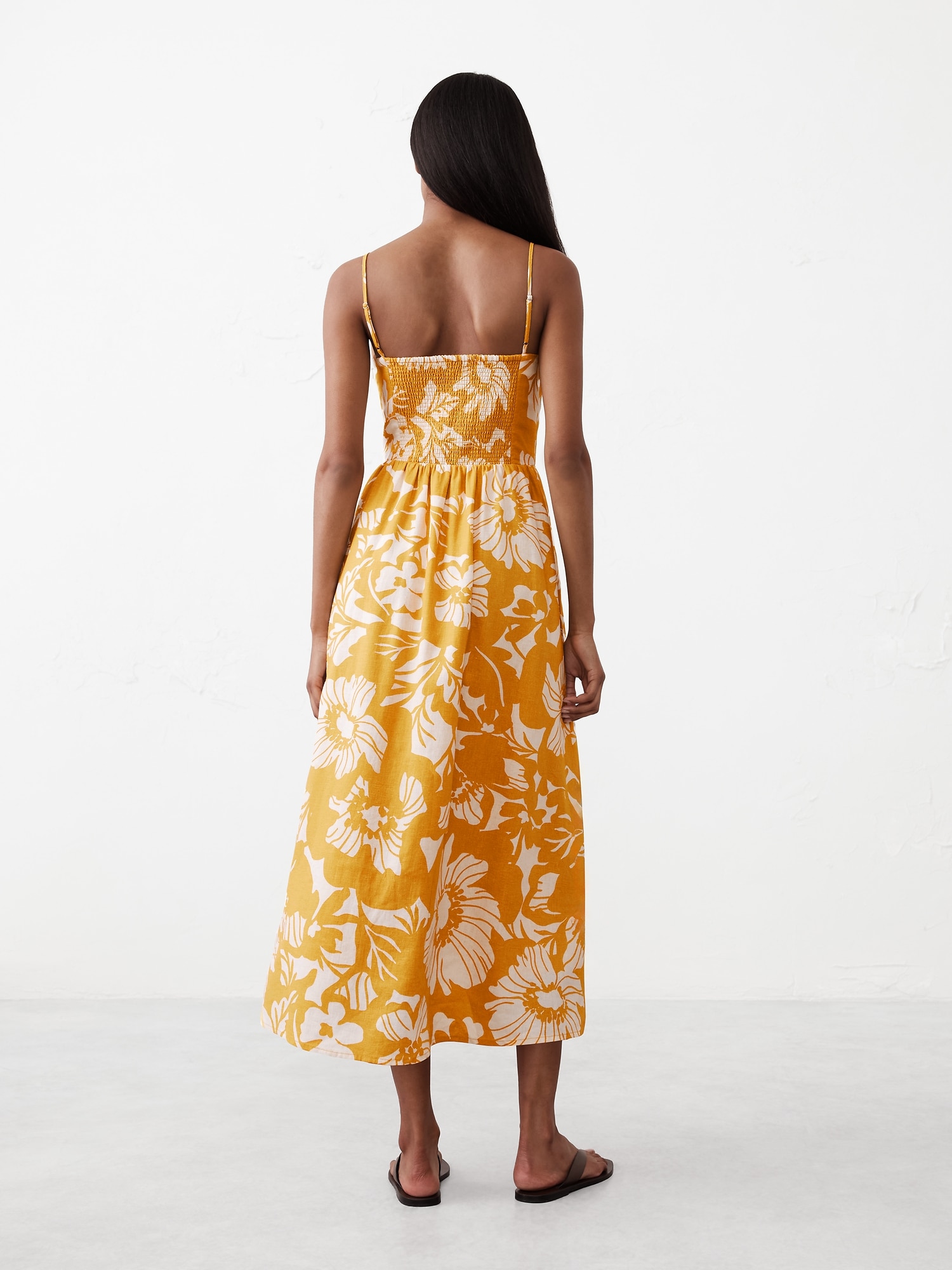Strappy Seamed-Bodice Midi Dress