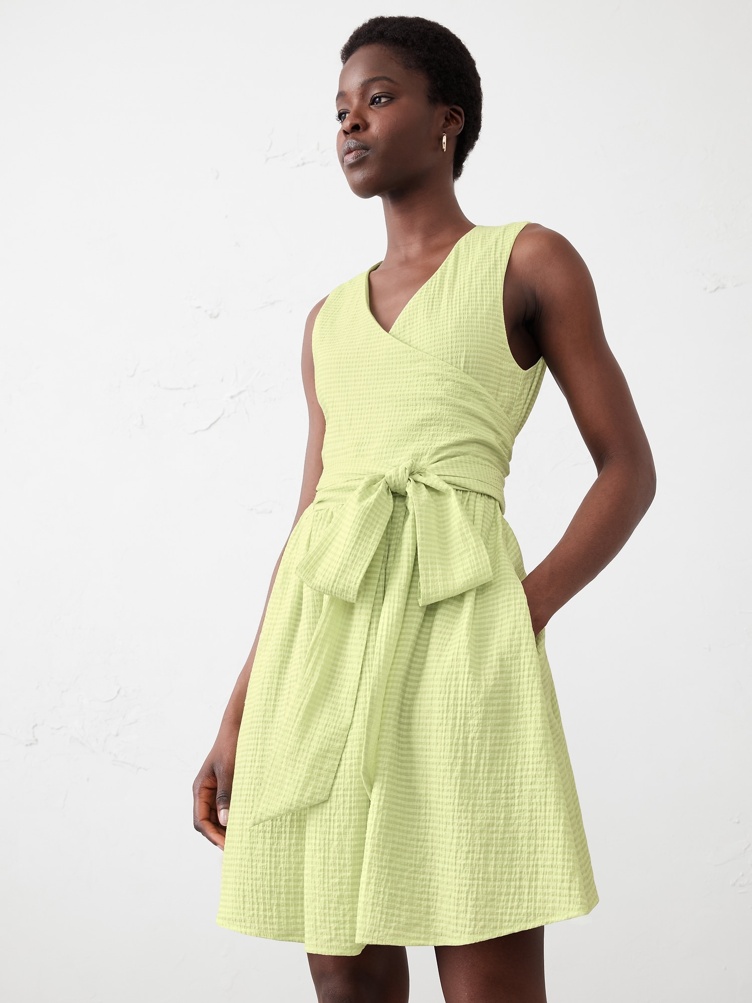 Textured Wrap-Waist Mini Dress