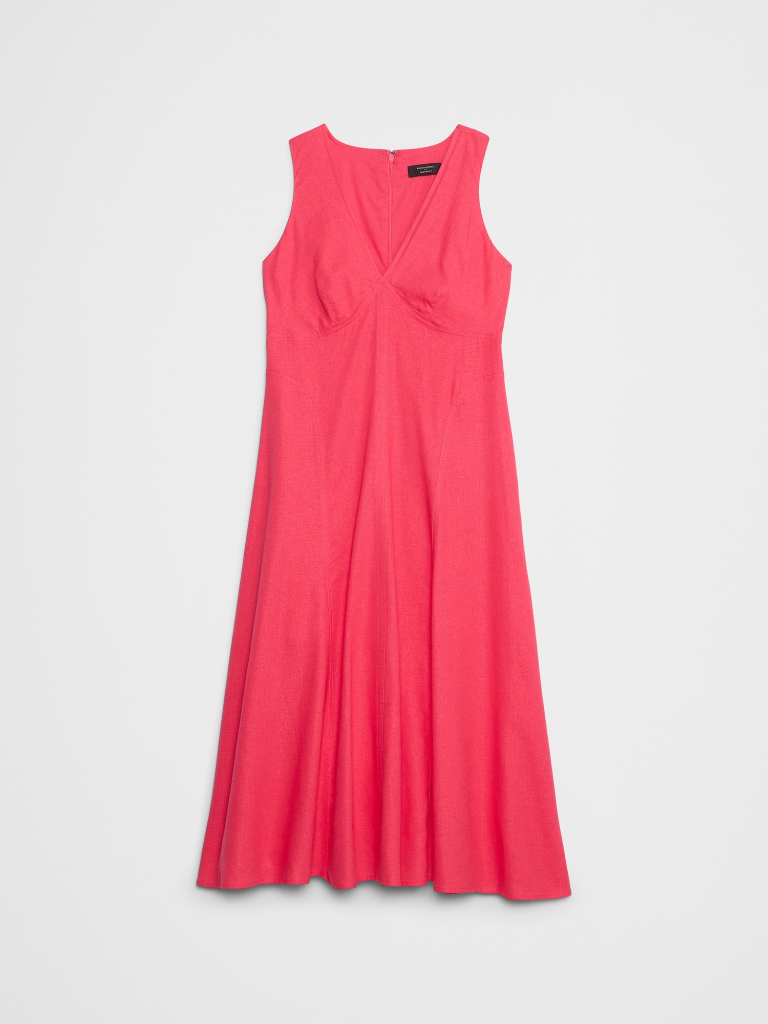 Linen-Blend Seamed Midi Dress