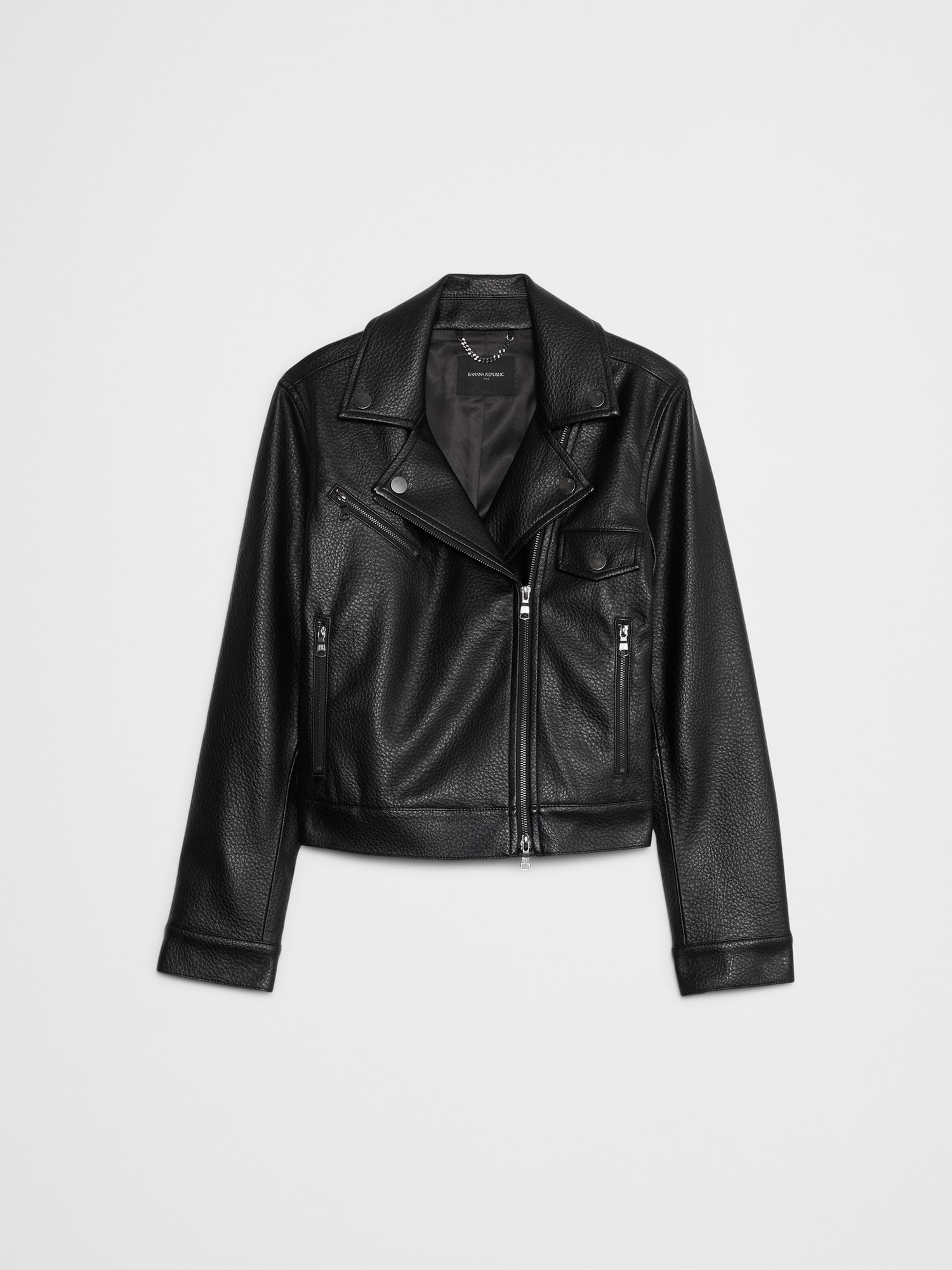 Image number 7 showing, VEGAN LEATHER CROPPED MOTO JACKET