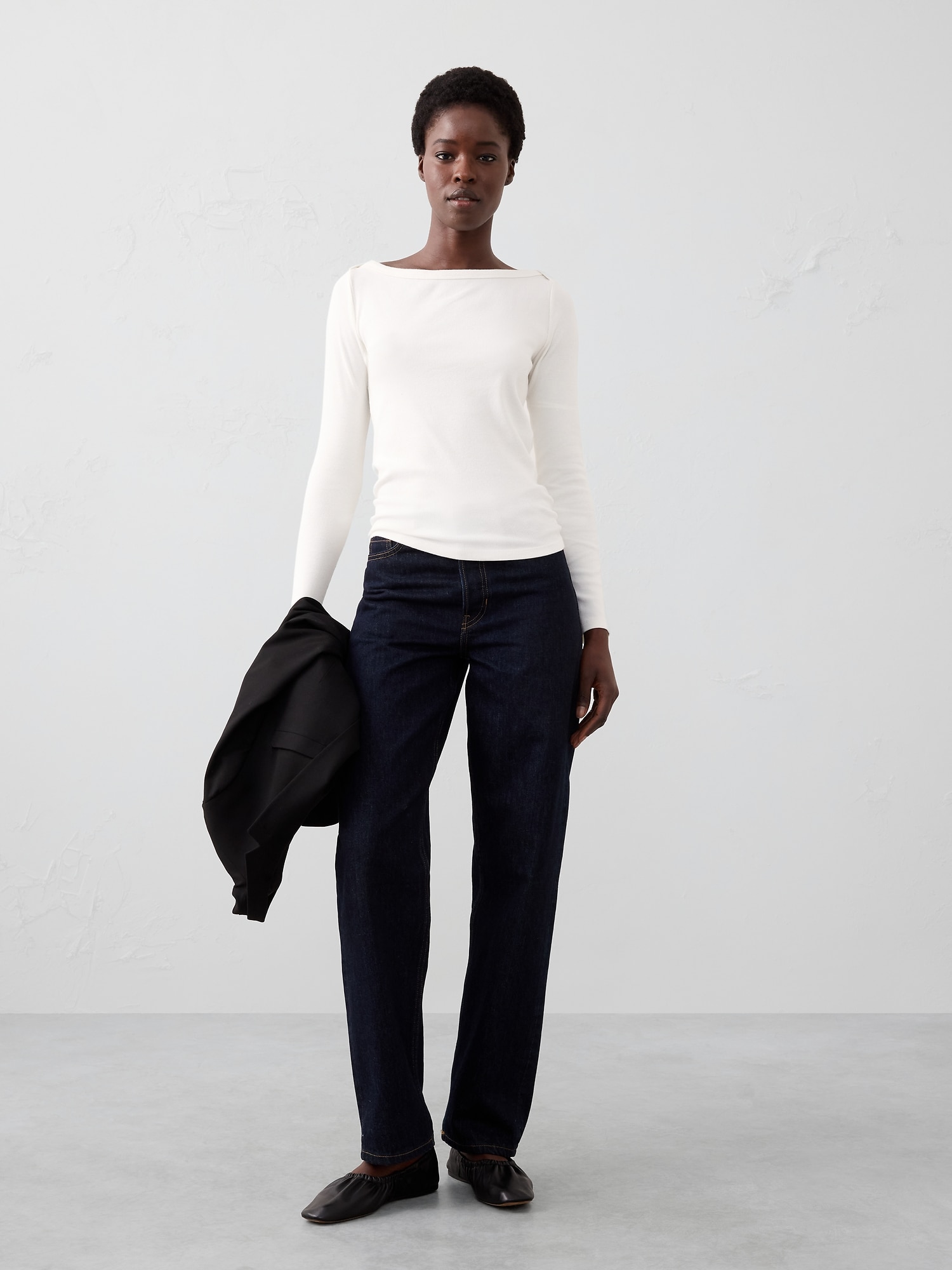 Ribbed Boat-Neck Top
