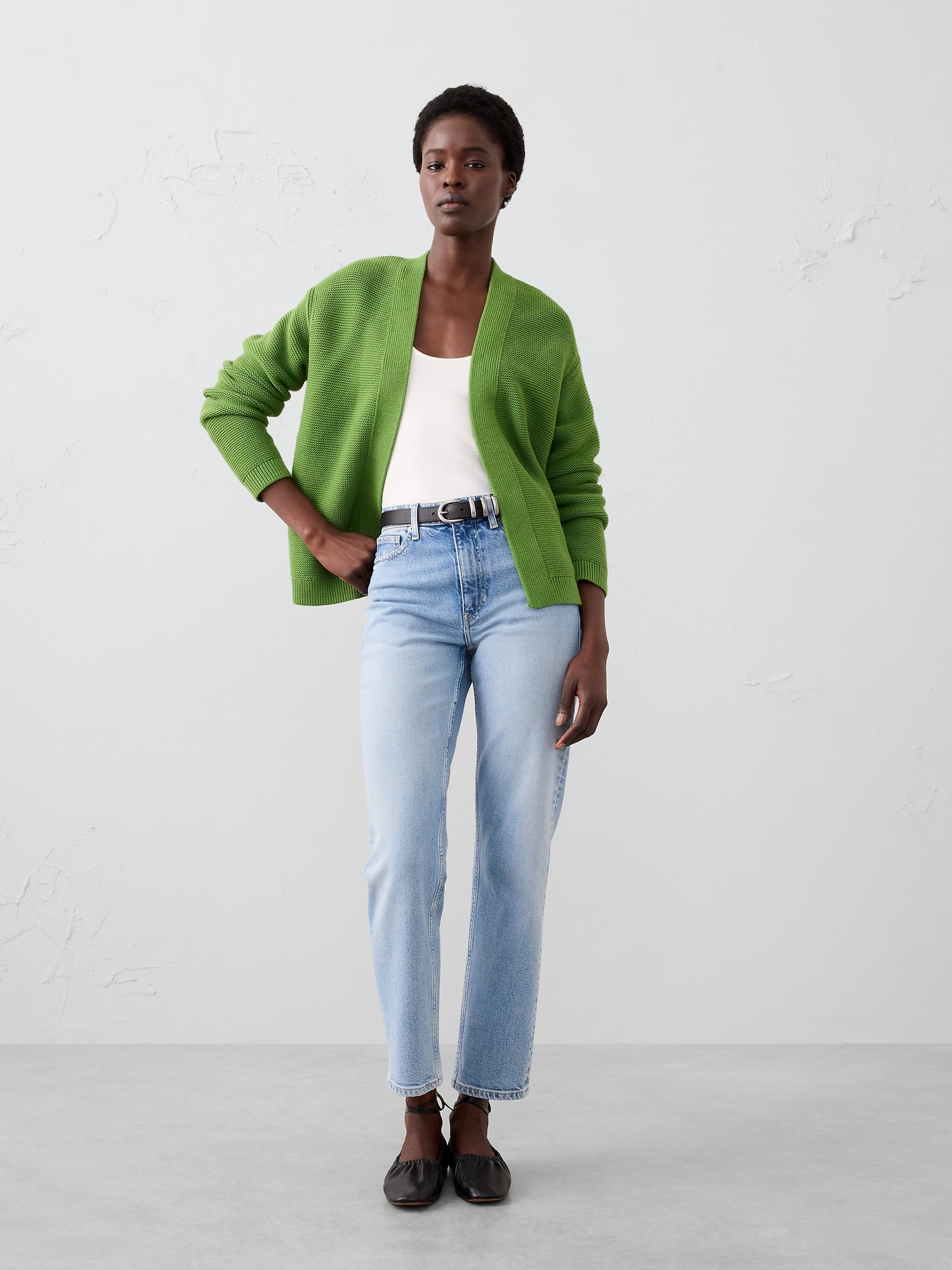 Textured Open-Front Cardigan Sweater