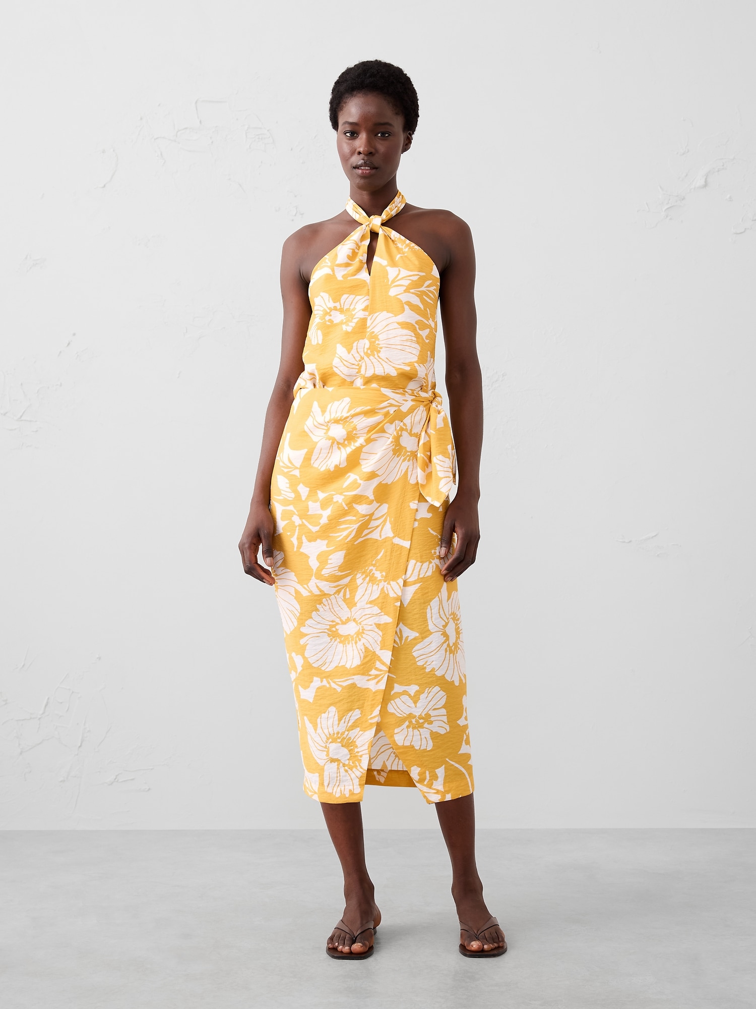 Faux-Wrap Midi Skirt