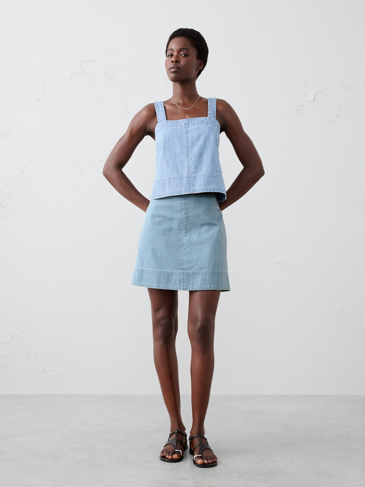 Denim Topstitched Mini Skirt