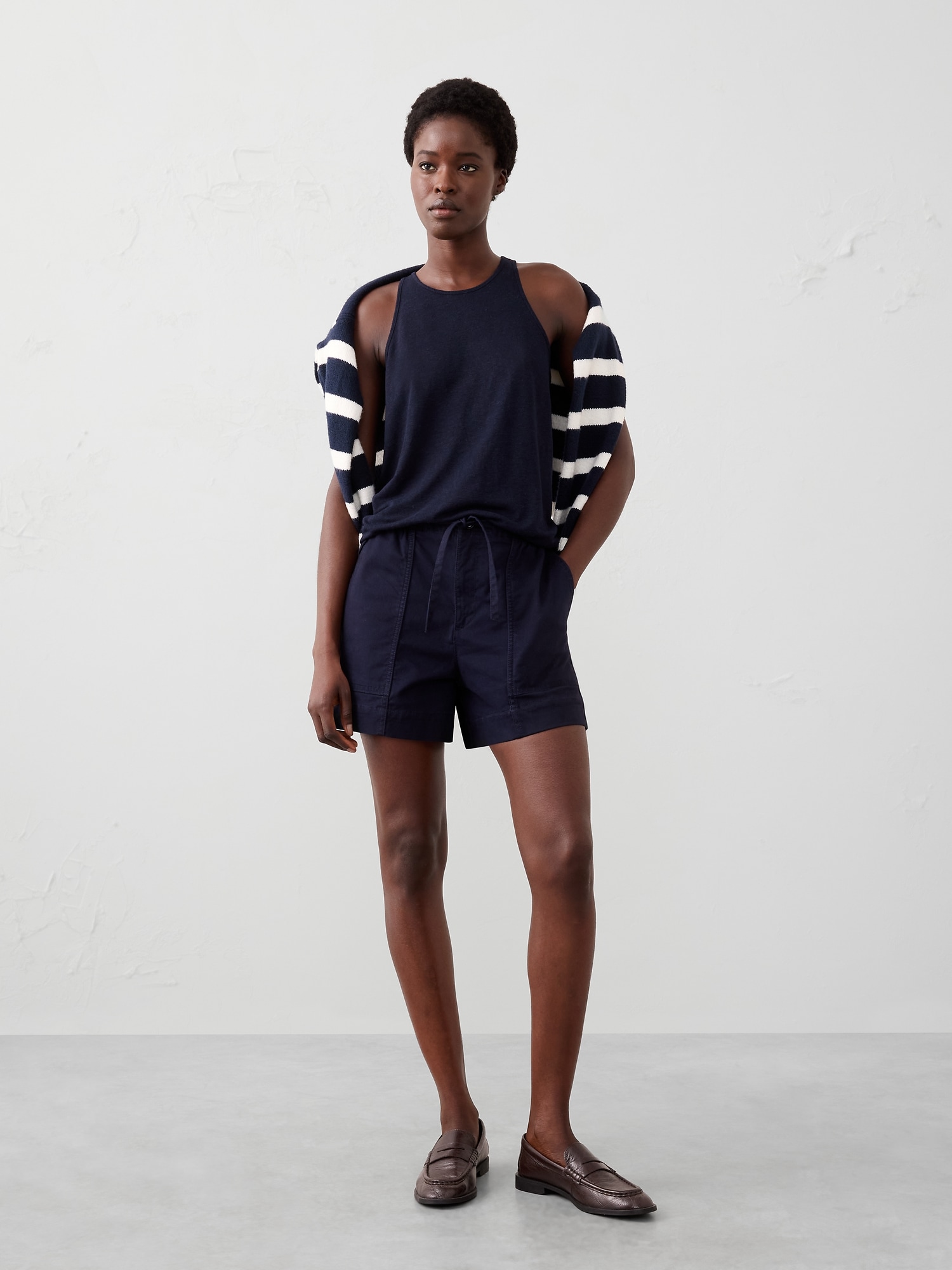 Linen-Blend Racer-Back Tank