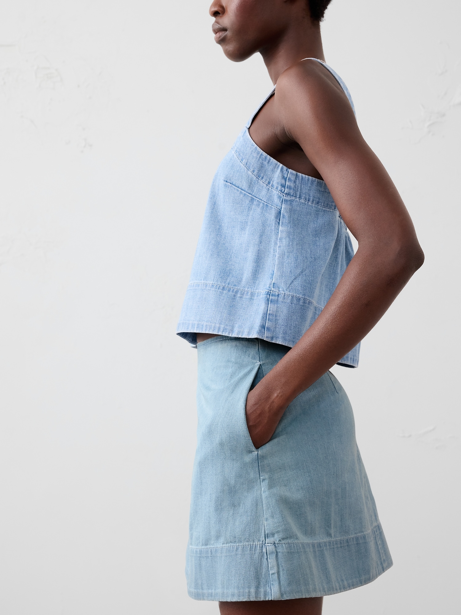 Denim Topstitched Mini Skirt