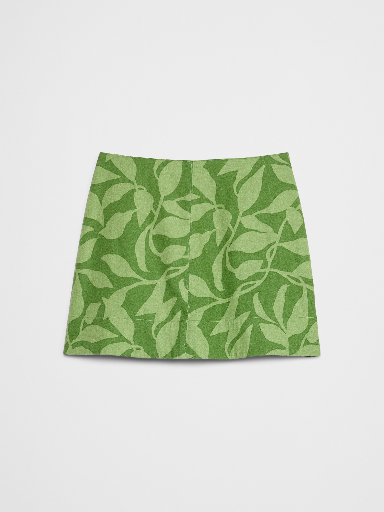 Linen-Blend Topstitched Mini Skirt