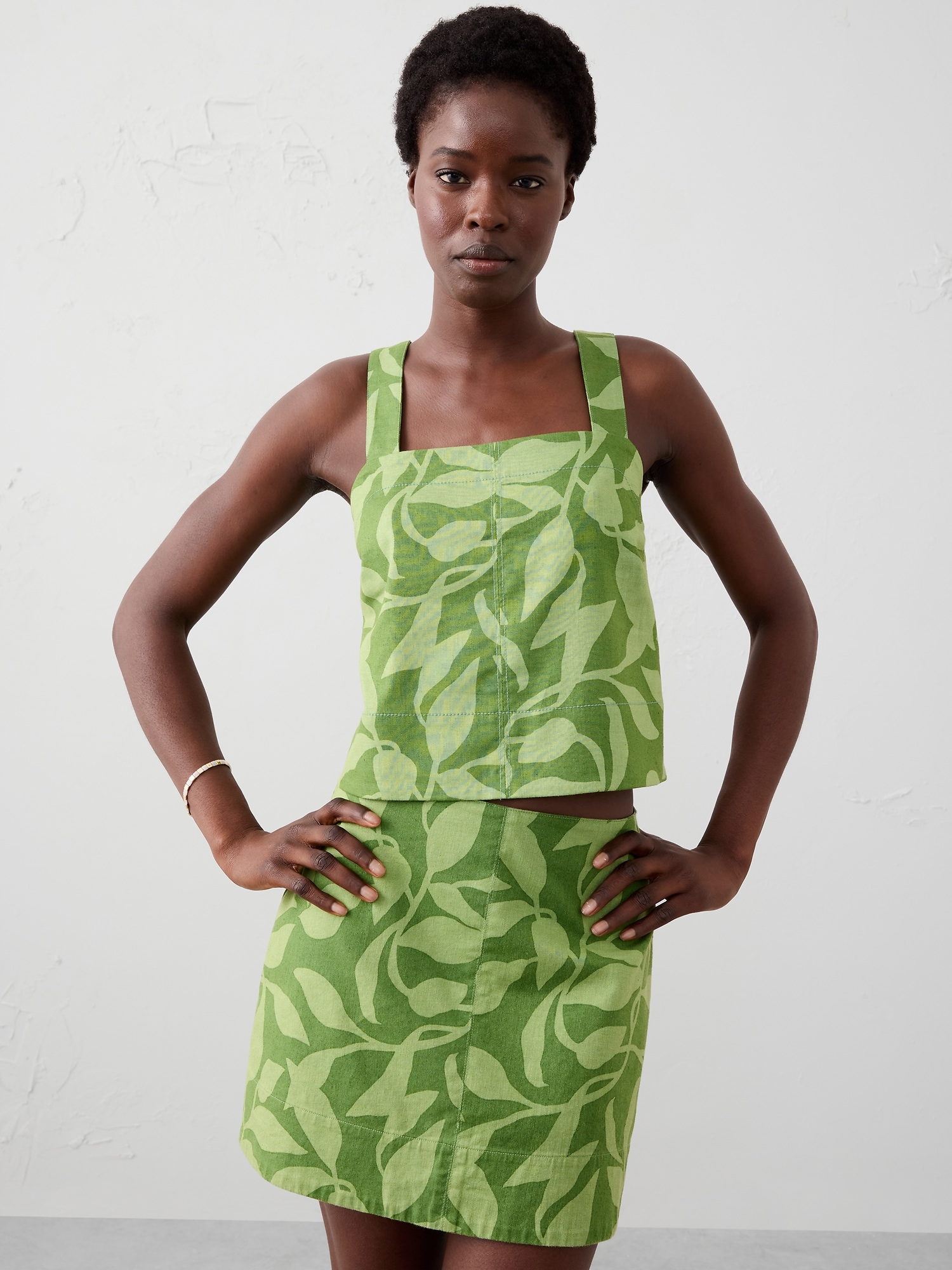 Linen-Blend Boxy Topstitch Tank