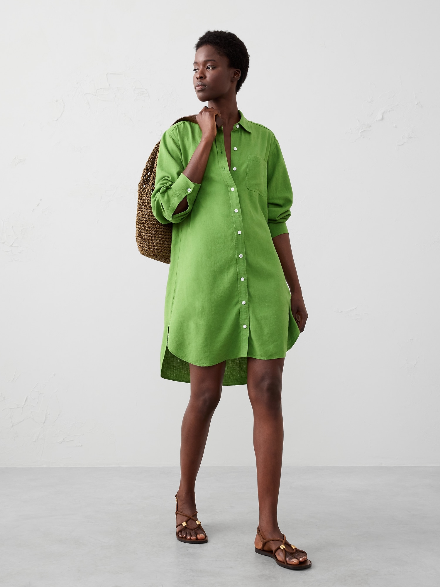 Linen-Blend Mini Shirtdress