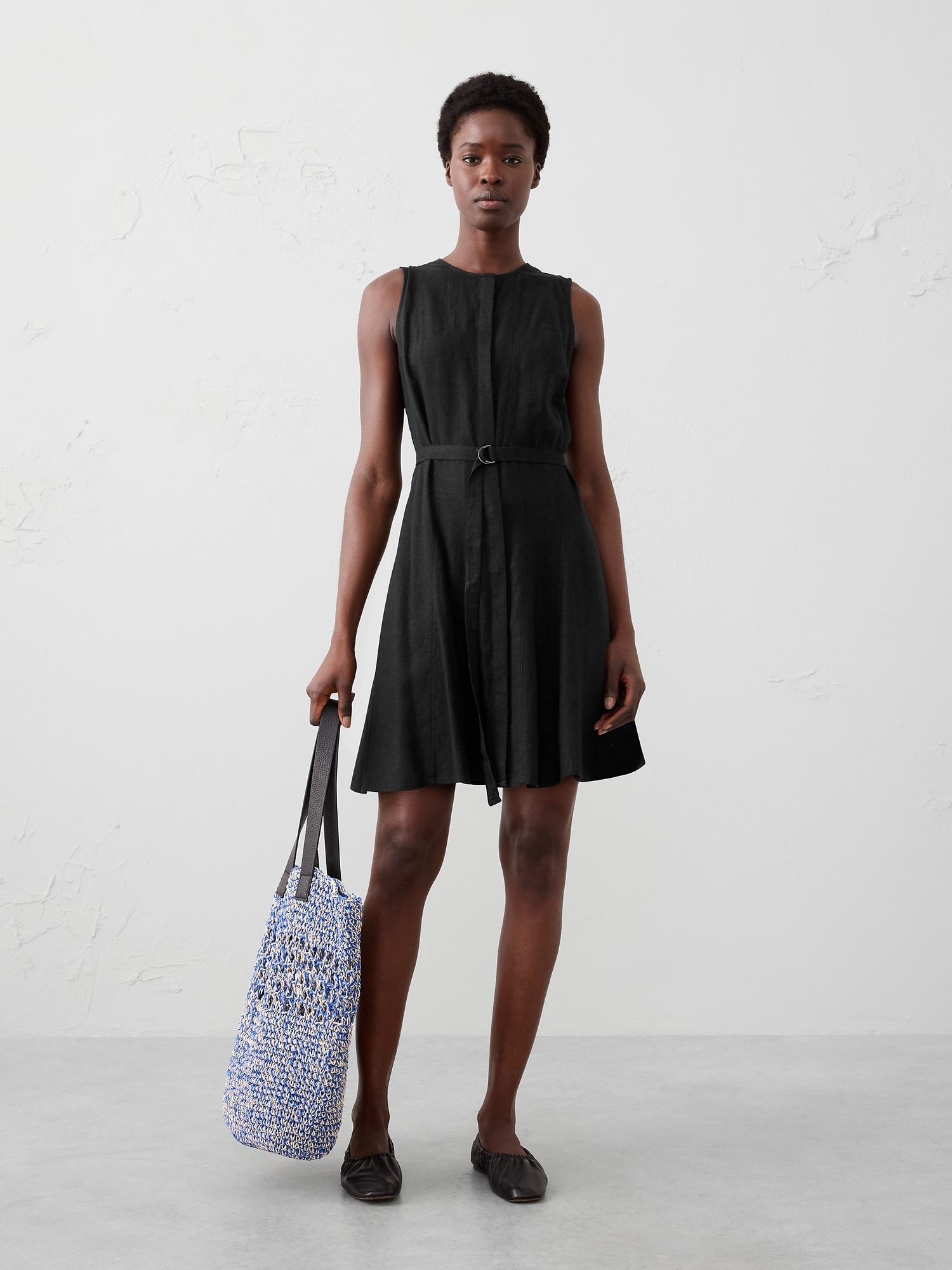 Linen-Blend Godet Mini Dress