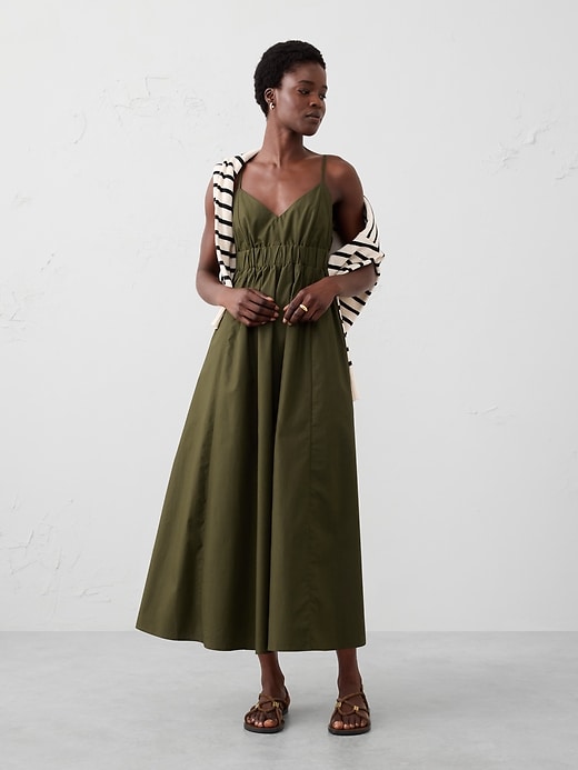 Gathered Empire-Waist Midi Dress