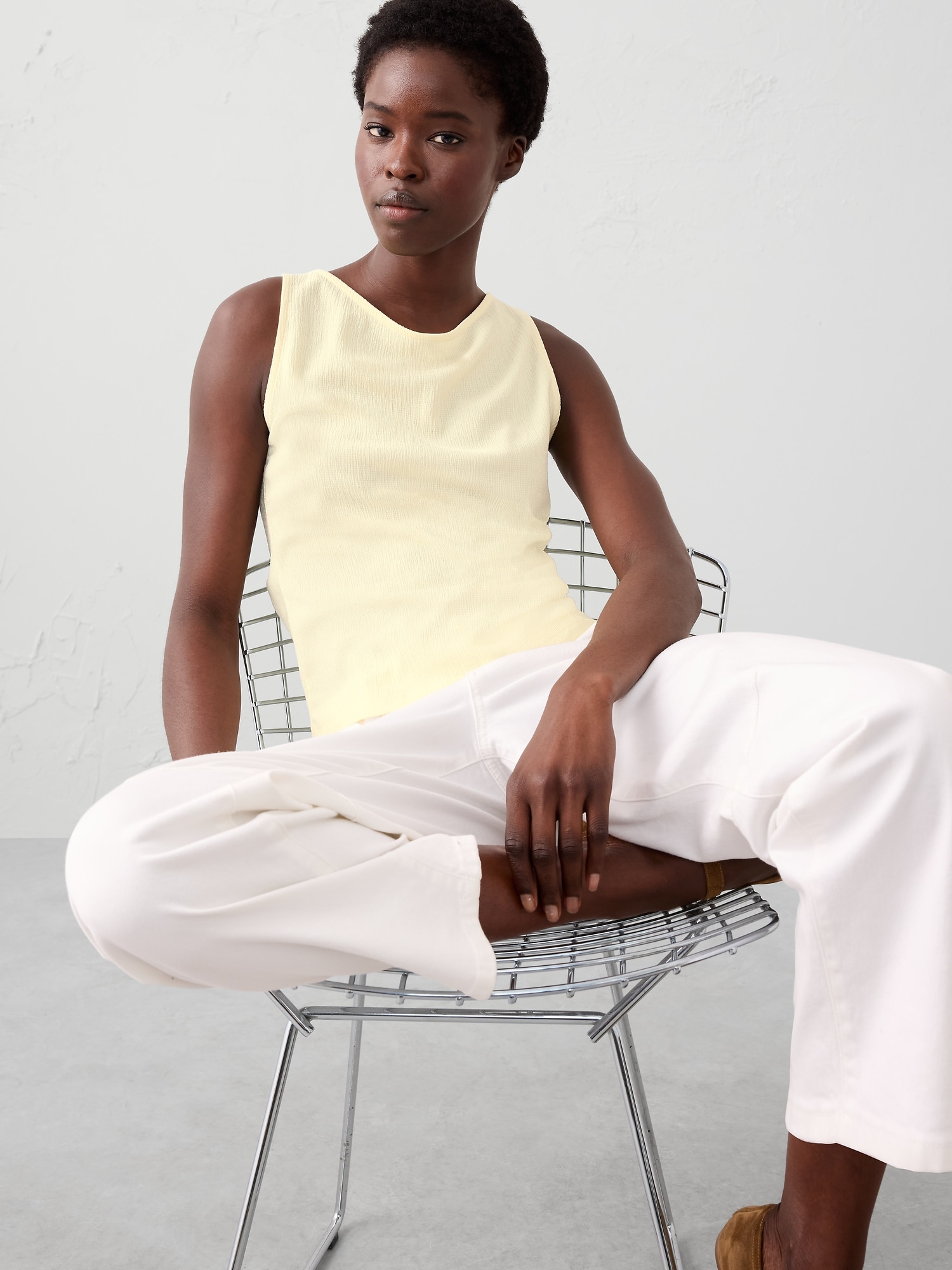 Crinkle Jacquard Top - Yellow Limestone