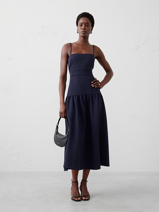 Strappy Structured Drop-Waist Midi Dress