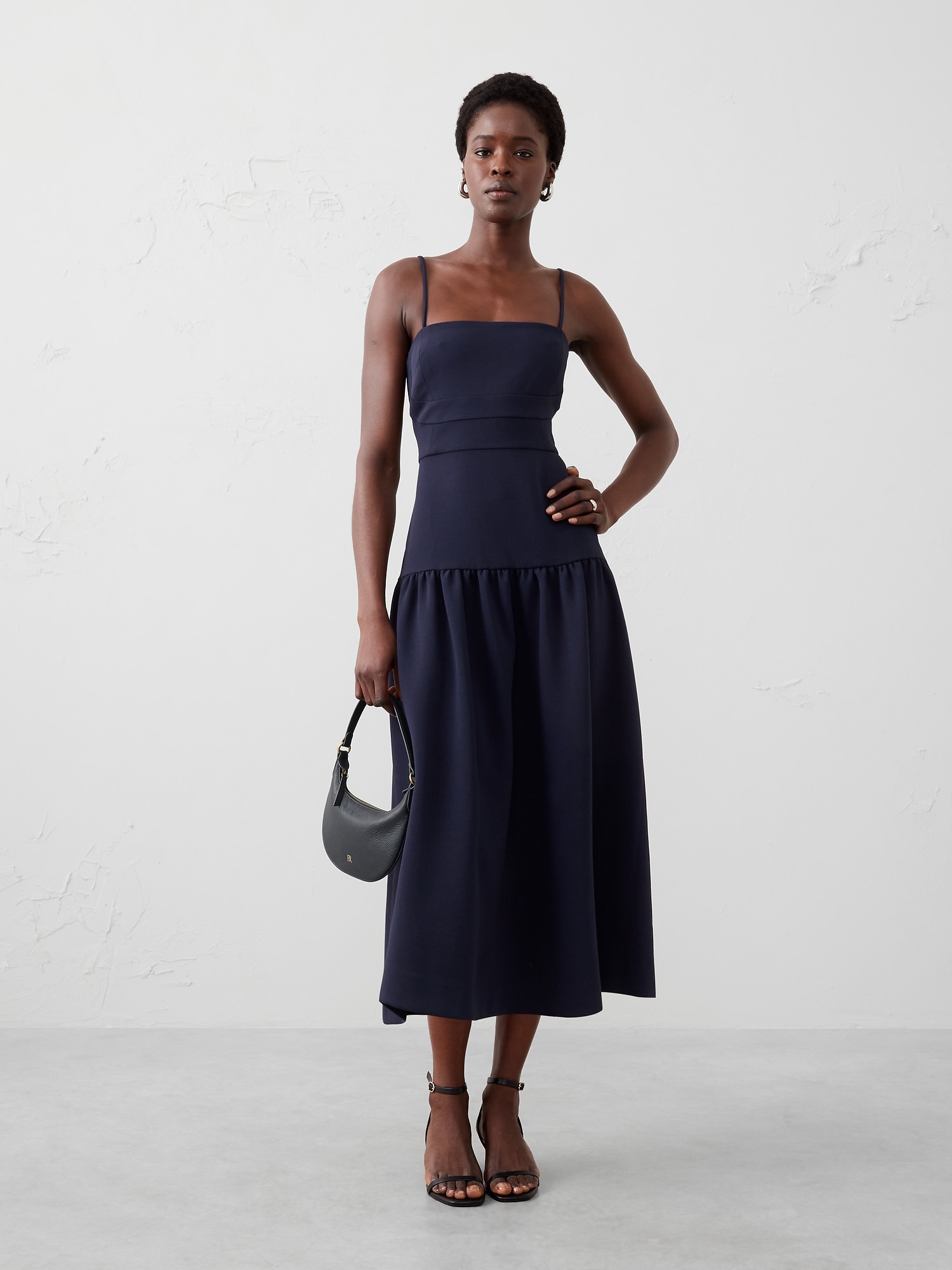 Image number 3 showing, Strappy Structured Drop-Waist Midi Dress